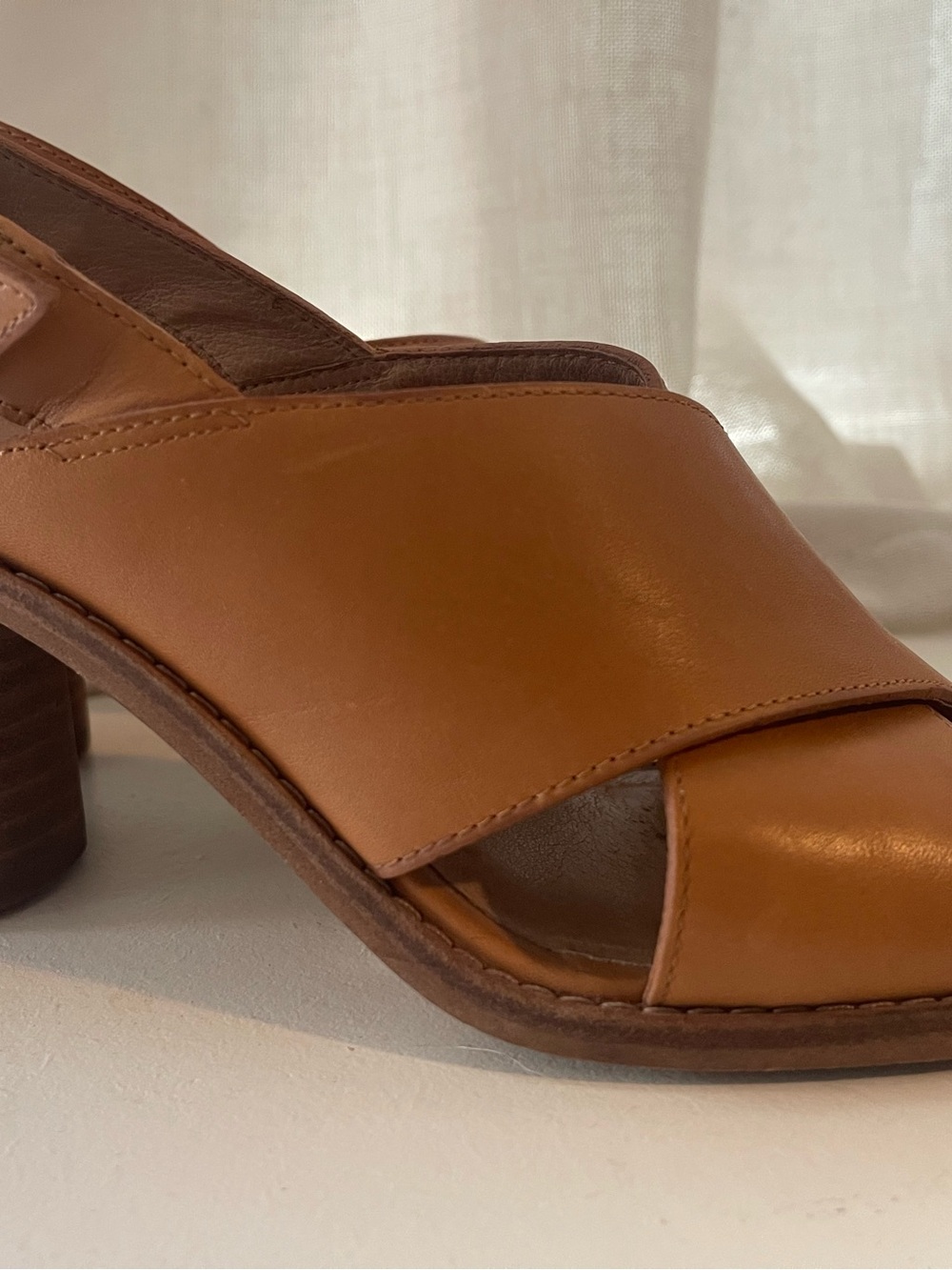 Madewell Cognac Leather Crisscross Slingback Heels - Picture 2 of 10
